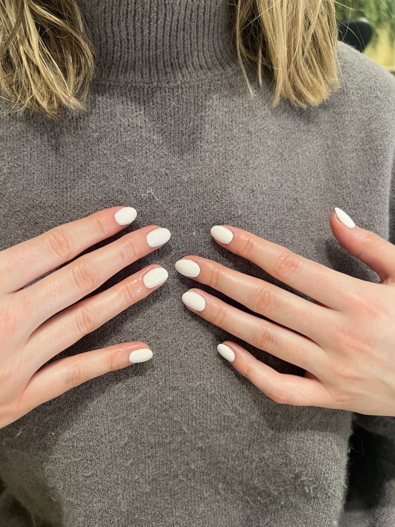 Milky white almond nails