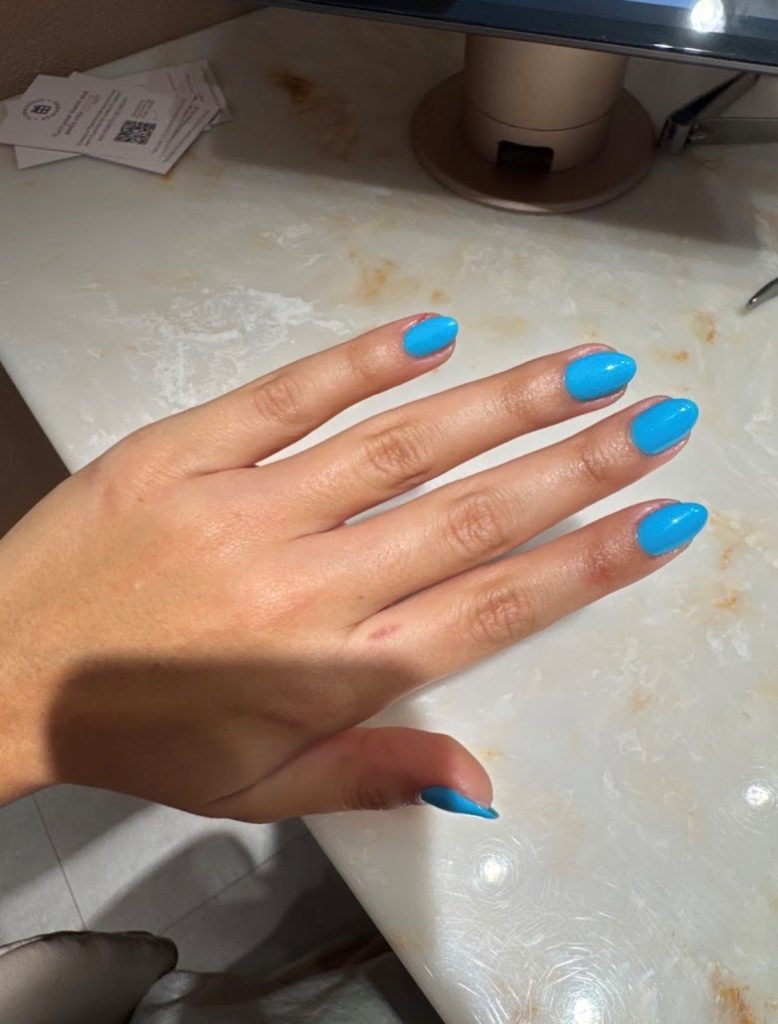 Sky-blue oval nails